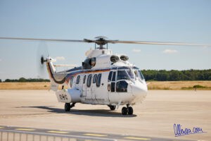 Ankunft des Bundeskanzlers bei der ILA 2022 mit Hubschrauber der Bundeswehr